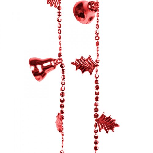 Karácsonyi girland harangokkal - fényes piros - 260 cm