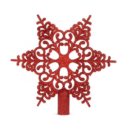 Karácsonyfa csúcsdísz - hópehely alakú - 20 x 20 cm - piros