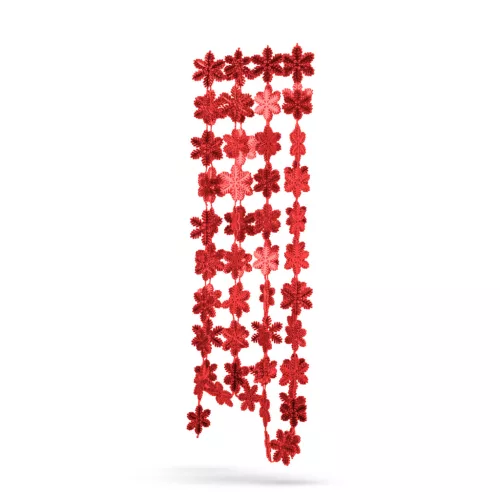 Karácsonyi girland - hópehely - 2,7 m - piros