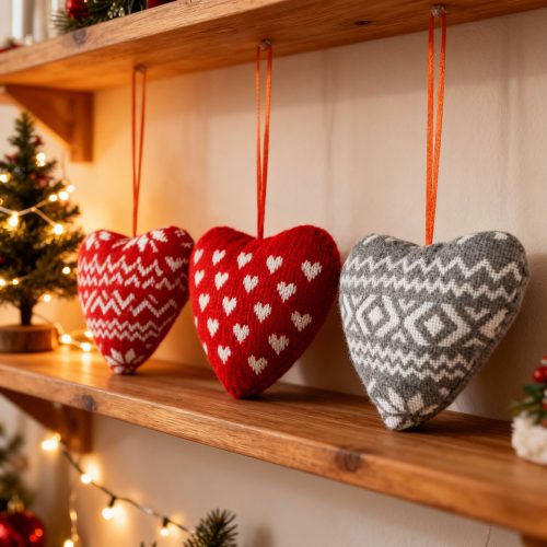 Mini textil dekoráció párna - szív - akasztóval - 12 x 5 x 11 cm - 5 féle