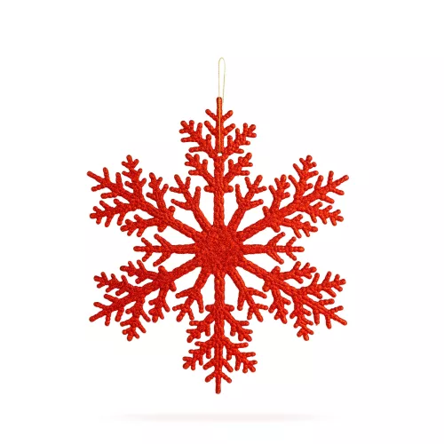 Karácsonyi dekoráció - jégkristály - glitteres piros - akasztható - 31 cm