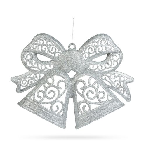 Karácsonyi dekoráció - masni - akasztható - ezüst - 35 cm