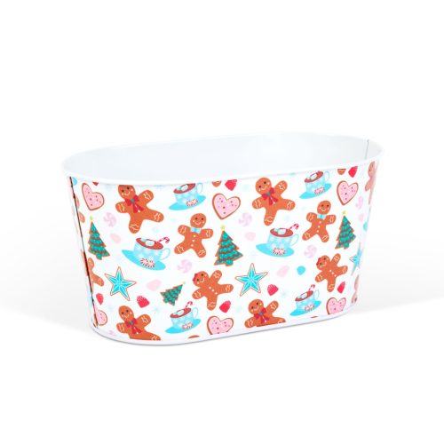 Karácsonyi fém kosár - mézeskalács mintás - 19 x 11,5 x 9,5 cm