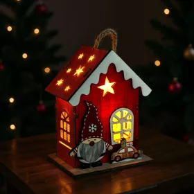   Karácsonyi LED-es dekoráció - házikó manóval - melegfehér LED, piros - 7,5 x 5 x 10 cm - 2 féle