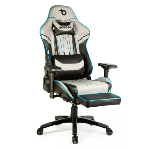 Gamer szék párnával - szürke/fekete/kék - 84 x 52 / 48 x 50 cm