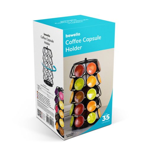 Fém kávékapszula tartó - 35 db Dolce Gusto kapszulához - 165 x 165 x 320 mm - fekete