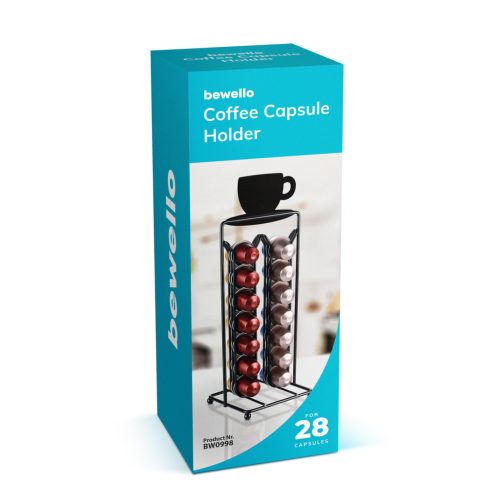 Fém kávékapszula tartó - 28 db Nespresso kapszulához - 125 x 115 x 340 mm - matt fekete