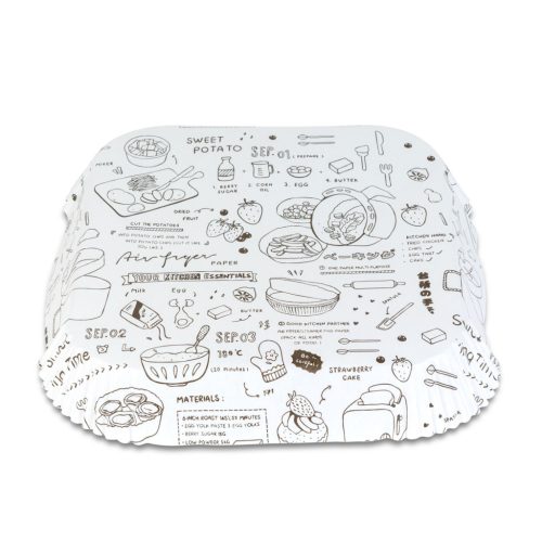 Air fryer sütőpapír - olaj nélküli sütőhöz - mintás, négyzet - 20 cm - 50 db / csomag