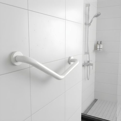 Fürdőszobai kapaszkodó - 45°-ban hajlított - rozsdamentes acél - fehér - 25 + 25 cm
