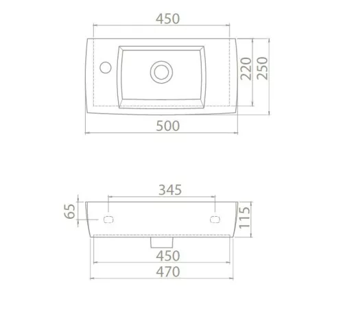CeraStyle CITY MINI - porcelán mosdó - BAL csaplyukkal - 50 x 25 cm