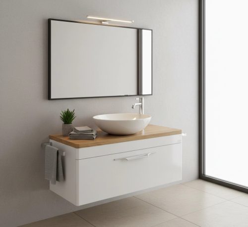 TMP MOON 90 cm fehér - natúr dió - fali fürdőszobabútor - mosdó nélkül - Top Counter mosdókhoz