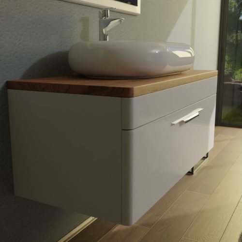 TMP MOON 90 cm fehér - natúr dió - fali fürdőszobabútor - mosdó nélkül - Top Counter mosdókhoz