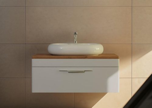 TMP MOON 90 cm fehér - natúr dió - fali fürdőszobabútor - mosdó nélkül - Top Counter mosdókhoz