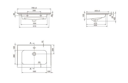 TMP KEOPS álló fürdőszobabútor - CeraStyle BLUE 70 - 42200 mosdóval - 70 x 47 cm