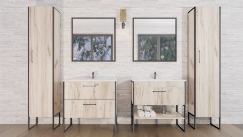 TMP IRON fürdőszobai tükör - FEKETE keret - szögletes - LED világítással - 75 x 68 cm