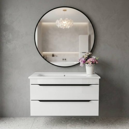 TMP IRON fürdőszobai tükör - FEKETE keret - kerek - 70 cm