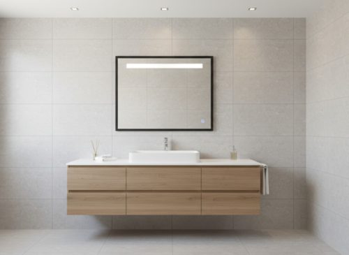 TMP IRON fürdőszobai tükör - FEKETE keret - szögletes - LED világítással - 100 cm