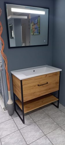 TMP IRON fürdőszobai tükör - FEKETE keret - szögletes - LED világítással - 100 cm