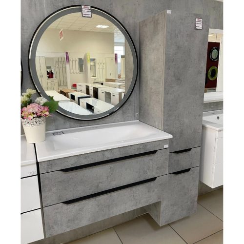 TMP IRON fürdőszoba tükör - FEKETE keret - kerek - LED világítással - érintésmentes kapcsoló - 90 cm