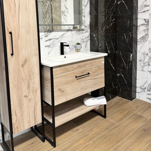 TMP IRON 85 álló fürdőszobabútor - Sanovit ATRIA 9085 porcelán mosdóval - 85 x 45,5cm