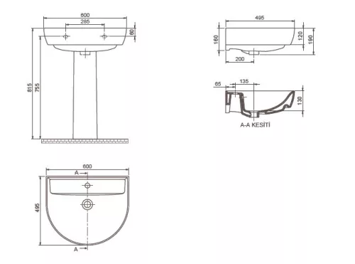 CeraStyle BELLA - szabadon álló - porcelán mosdókagyló 60 x 50 cm