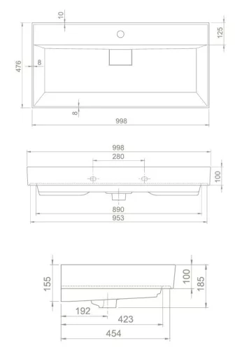 CeraStyle SHARP - porcelán mosdókagyló - 1 csaplyukas - 100 x 48 cm