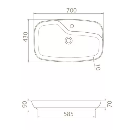 CeraStyle NOVA - PULTRA ültethető - Top Counter - porcelán mosdó - 70 x 43 cm