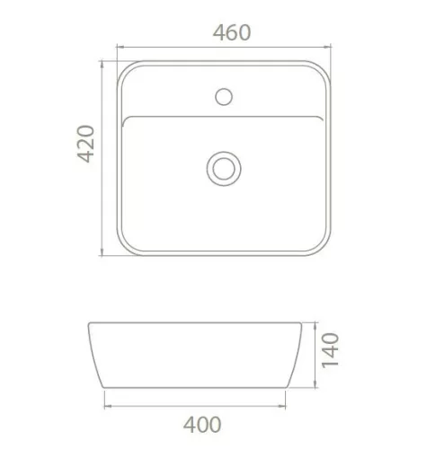 CeraStyle ONE - PULTRA ültethető - Top Counter - porcelán mosdó -  - csaplyukas - 46 x 42 cm