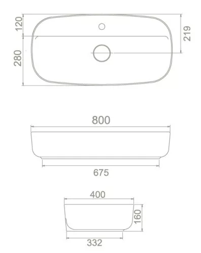 CeraStyle AQUA - PULTRA ültethető - Top Counter - porcelán mosdó - 80 x 40 cm