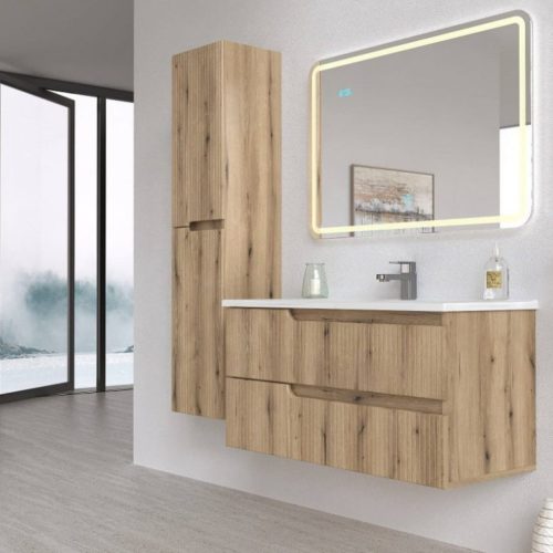 Piramida EURIDIKA fali fürdőszobabútor - műmárvány mosdóval -2 fiókos - PINO TÖLGY - 100 x 48 x 53 cm