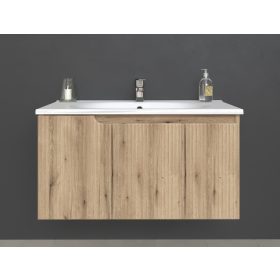   Piramida EURIDIKA fali fürdőszobabútor - műmárvány mosdóval -3 ajtós - PINO TÖLGY - 100 x 48 x 53 cm