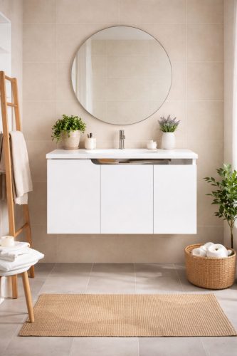 Piramida EURIDIKA fali fürdőszobabútor - műmárvány mosdóval - 3 ajtós - 100 x 48 x 53 cm