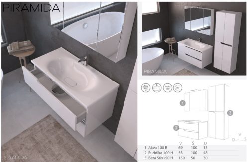 Piramida AKVA Tükrös fürdőszobai szekrény - LED világítással - 100 x 69 x15cm