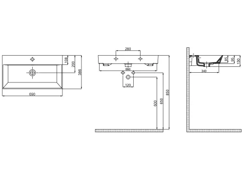 Sanovit ORION - porcelán mosdókagyló - 70 x 38,5 cm