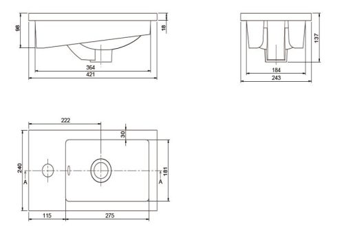 VivaStyle NIKA - fali függesztett - fürdőszobabútor CeraStyle 71100 porcelán mosdóval 42 x 24 cm