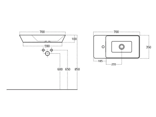 Sanovit - PULTRA ültethető - Top Counter- porcelán mosdó - bal vagy jobb csaplyukas -  - 70 x 35 cm