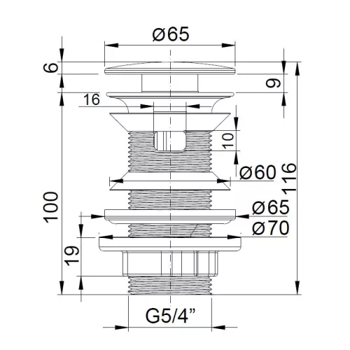 Klikk - klakk PVC leeresztő - KEREK - KRÓM -univerzális- túl/nem túlfolyós mosdóhoz - 5/4" - Ø 65 mm