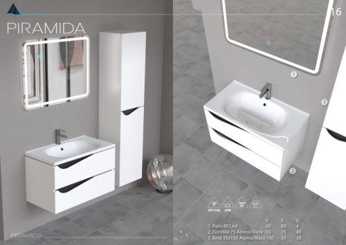 Piramida BETA fali fürdőszoba - állószekrény - FEHÉR-FEKETE - 35 x 150 x 30 cm