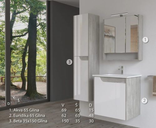 Piramida BETA fali fürdőszoba - állószekrény - FEHÉR-SZÜRKE - 35 x 150 x 30 cm