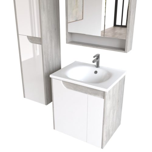 Piramida BETA fali fürdőszoba - állószekrény - FEHÉR-SZÜRKE - 35 x 150 x 30 cm