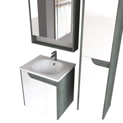 Piramida BETA fali fürdőszoba - állószekrény - FEHÉR-SÖTÉT - 35 x 150 x 30 cm