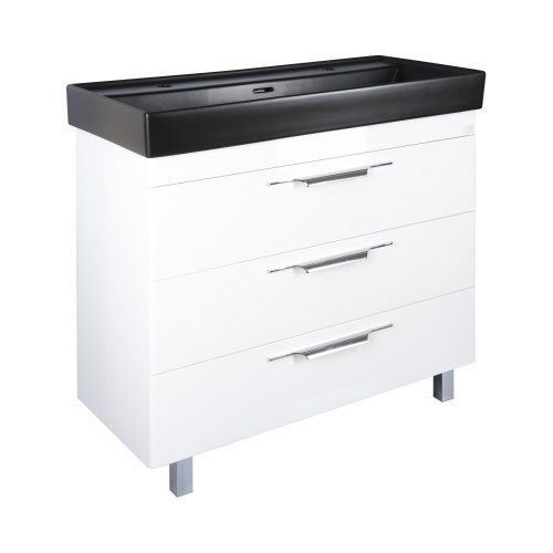 TMP TRIO 100D álló fürdőszobabútor - CeraStyle SHARP FEKETE DUPLA csaplyukas mosdóval - 100 x 48 cm