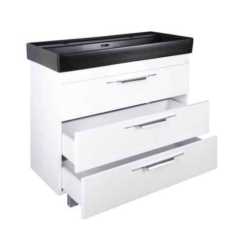 TMP TRIO 100D álló fürdőszobabútor - CeraStyle SHARP FEKETE DUPLA csaplyukas mosdóval - 100 x 48 cm