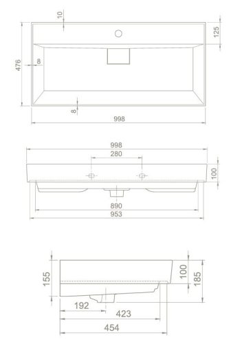 TMP TRIO 100 álló fürdőszobabútor - CeraStyle SHARP FEKETE mosdóval - 100 x 48 cm