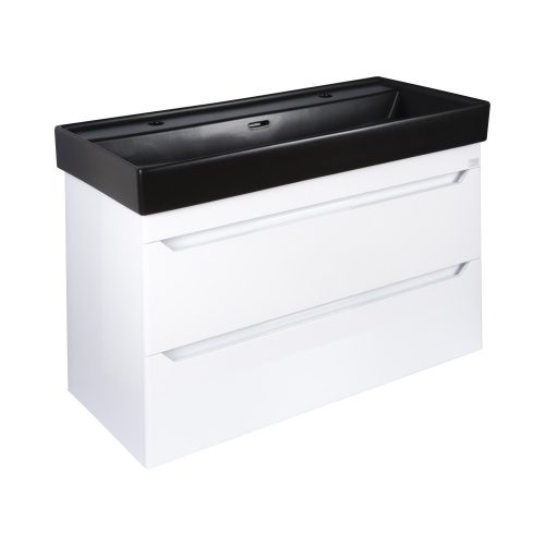 TMP SHARP 100D fali fürdőszobabútor - CeraStyle SHARP FEKETE DUPLA csaplyukas mosdóval - 100 x 48 cm