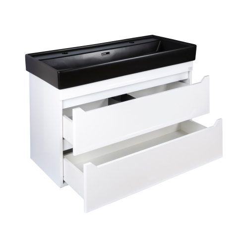 TMP SHARP 100D fali fürdőszobabútor - CeraStyle SHARP FEKETE DUPLA csaplyukas mosdóval - 100 x 48 cm