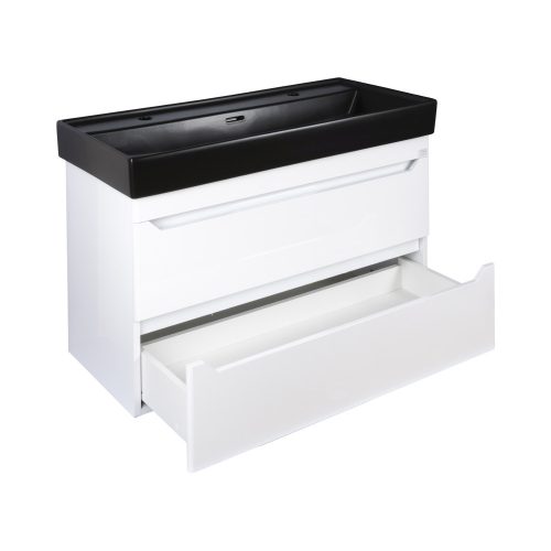 TMP SHARP 100D fali fürdőszobabútor - CeraStyle SHARP FEKETE DUPLA csaplyukas mosdóval - 100 x 48 cm