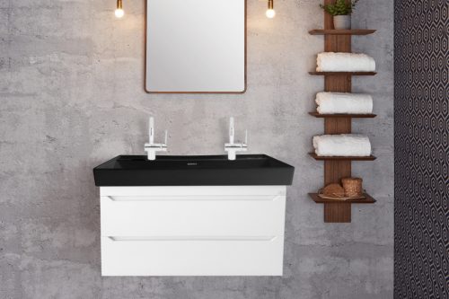 TMP SHARP 100D fali fürdőszobabútor - CeraStyle SHARP FEKETE DUPLA csaplyukas mosdóval - 100 x 48 cm