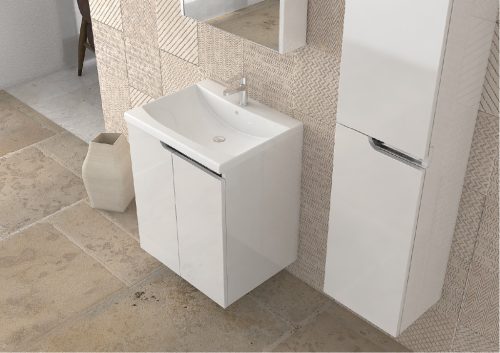 Piramida EURIDIKA fali /álló fürdőszobabútor - műmárvány mosdóval - 2 ajtós - 60 x 75 x 46 cm