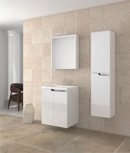 Piramida EURIDIKA fali /álló fürdőszobabútor - műmárvány mosdóval - 2 ajtós - 60 x 75 x 46 cm